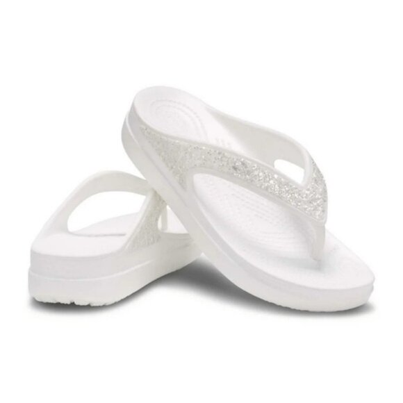 Crocs Women's Sloane Glitter Flip Flop Wedge Sandals White S4 - Picture 11 of 11